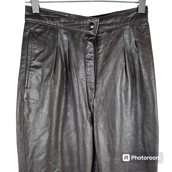 Comint Vintage 80s Retro High Waist Leather Pants in 7/8 - Picture 3 of 6